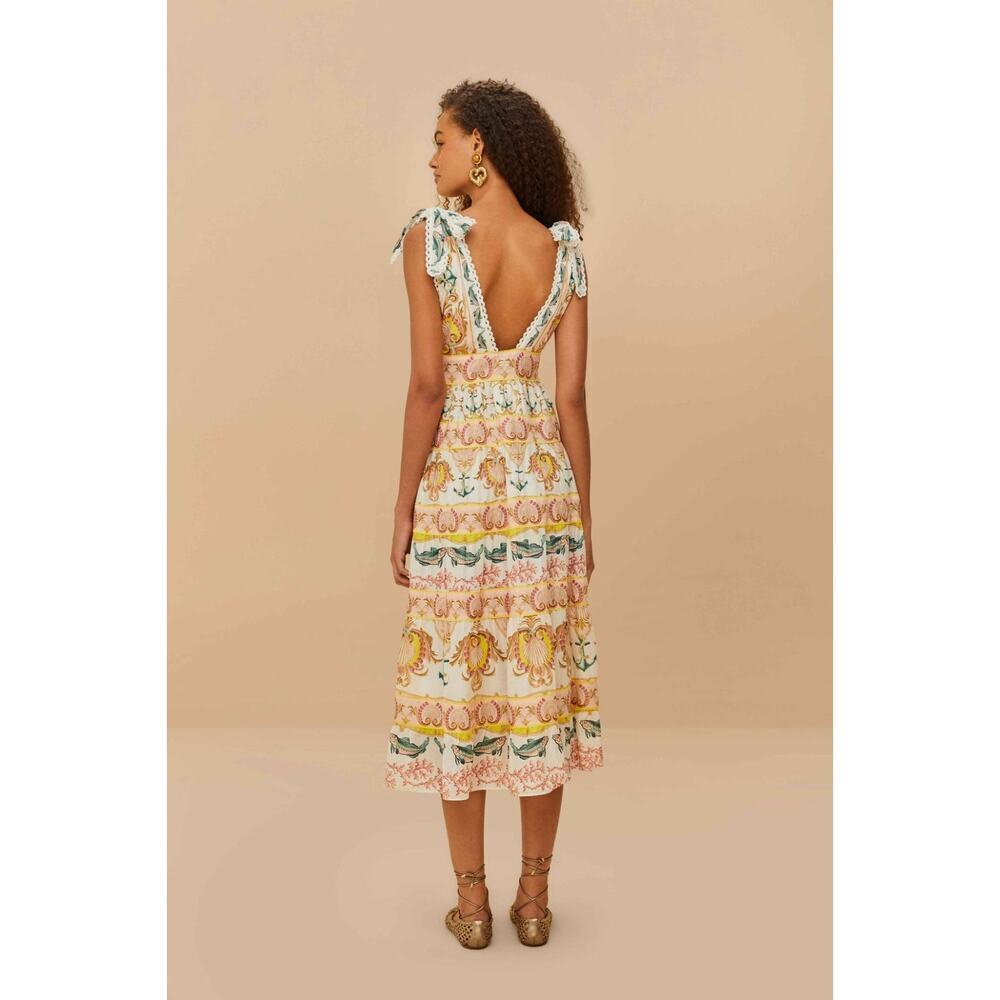 FARM Rio Cream Midi Dress with Multicolor Floral Motifs XL - Picture 4 of 11